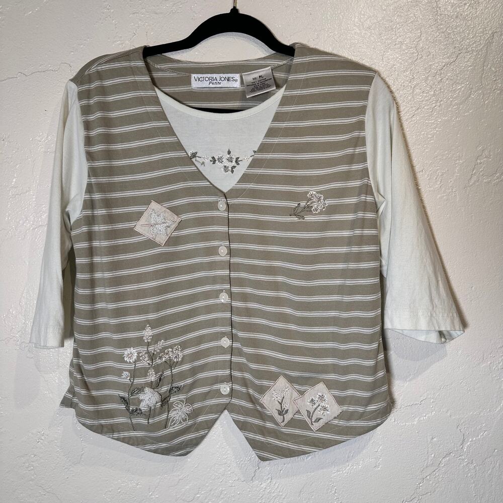 Vintage Cottage Granola Grandmacore Womens Vest Top Petite Large Embroidered
